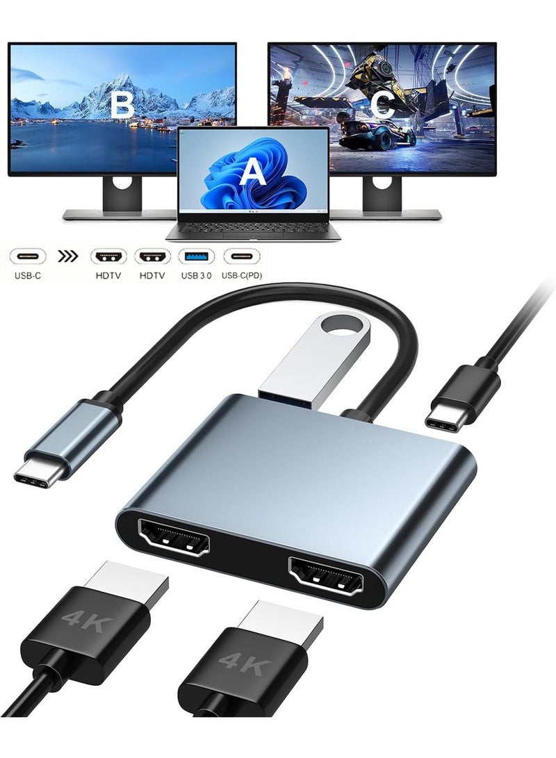 USB C إلى محول HDMI مزدوج 4K 30Hz ، محول متعدد المنافذ USB C Hub مع 2xHDMI ، USB 3.0 ، 100W PD ، يدعم USB C إلى HDMI جهاز تقسيم ممتد لماك بوك برو (MST غير مدعوم على ماك) - Image 1